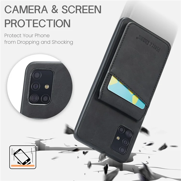 FIERRE SHANN Para Samsung Galaxy A71 5G SM-A716 Funda con Soporte PU Cuero+TPU Carcasa con Ranuras para Tarjetas - Negro