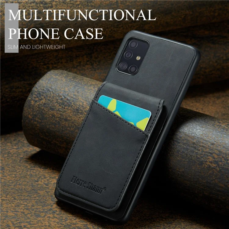 FIERRE SHANN Para Samsung Galaxy A71 5G SM-A716 Funda con Soporte PU Cuero+TPU Carcasa con Ranuras para Tarjetas - Negro