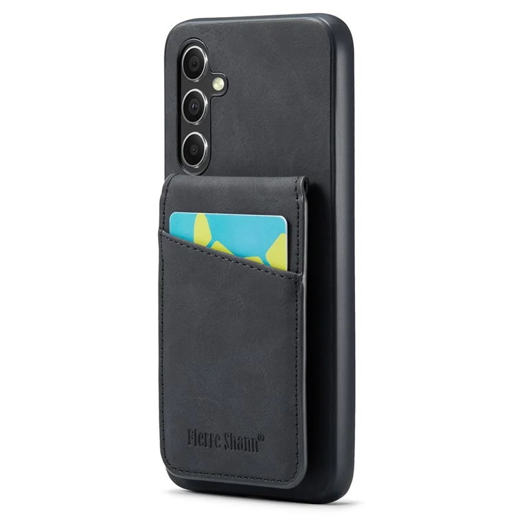FIERRE SHANN Card Slots Back Case для Samsung Galaxy A54 5G PU Кожа+TPU Телефон Kickstand Cover - Черный