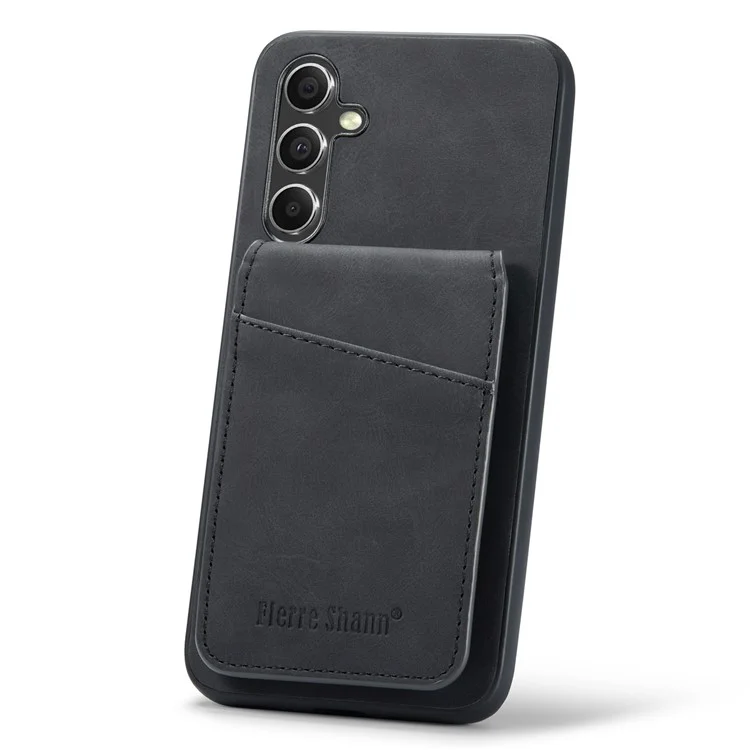 FIERRE SHANN Card Slots Back Case для Samsung Galaxy A54 5G PU Кожа+TPU Телефон Kickstand Cover - Черный
