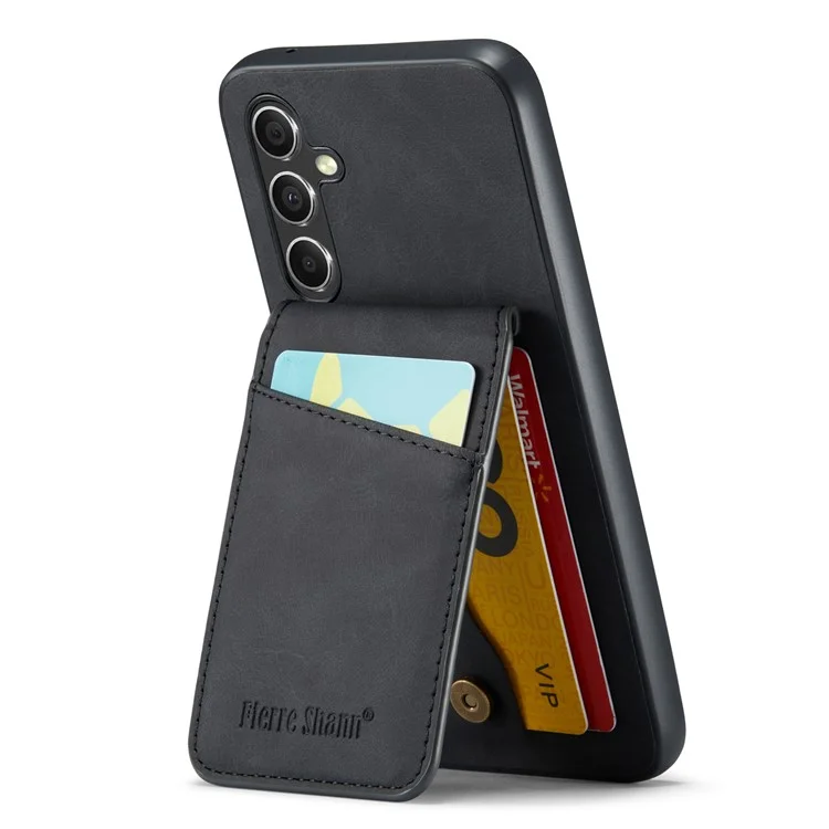 FIERRE SHANN Card Slots Back Case для Samsung Galaxy A54 5G PU Кожа+TPU Телефон Kickstand Cover - Черный