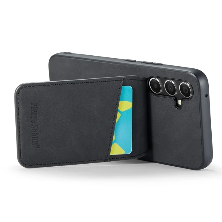 FIERRE SHANN Card Slots Back Case для Samsung Galaxy A54 5G PU Кожа+TPU Телефон Kickstand Cover - Черный