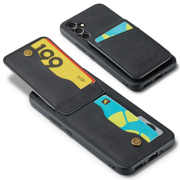 FIERRE SHANN Card Slots Back Case для Samsung Galaxy A54 5G PU Кожа+TPU Телефон Kickstand Cover - Черный