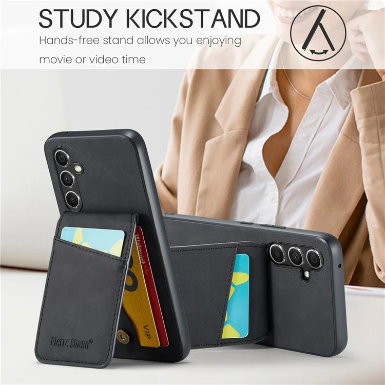 FIERRE SHANN Card Slots Back Case для Samsung Galaxy A54 5G PU Кожа+TPU Телефон Kickstand Cover - Черный