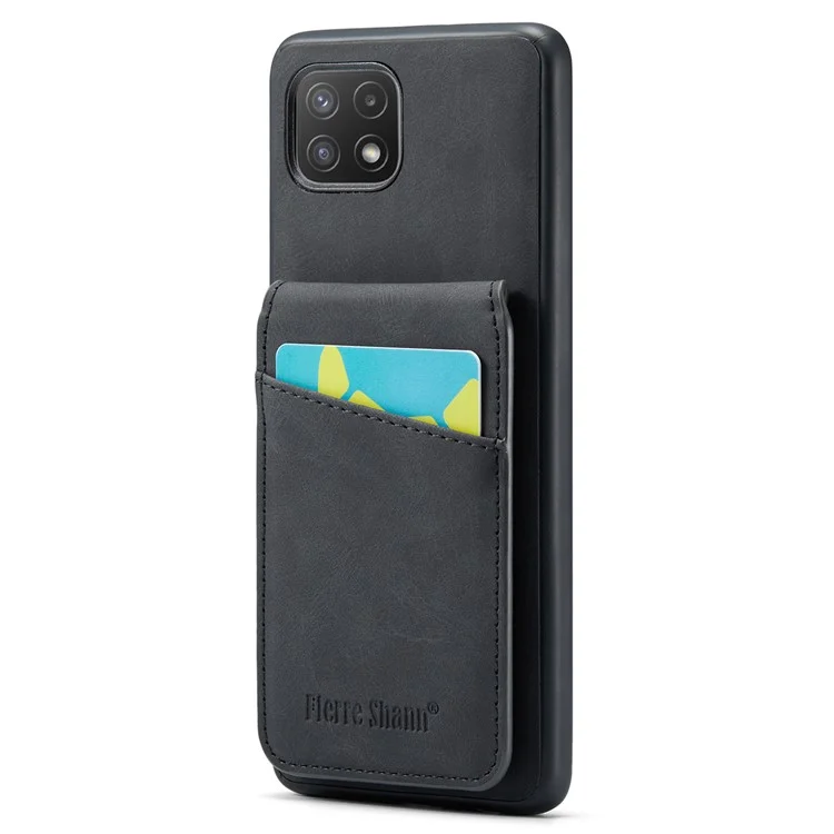 FIERRE SHANN Anti-drop Case per Samsung Galaxy A22 5G (Versione EU) Slot per Schede Pelle PU+TPU Custodia con Supporto - Nero