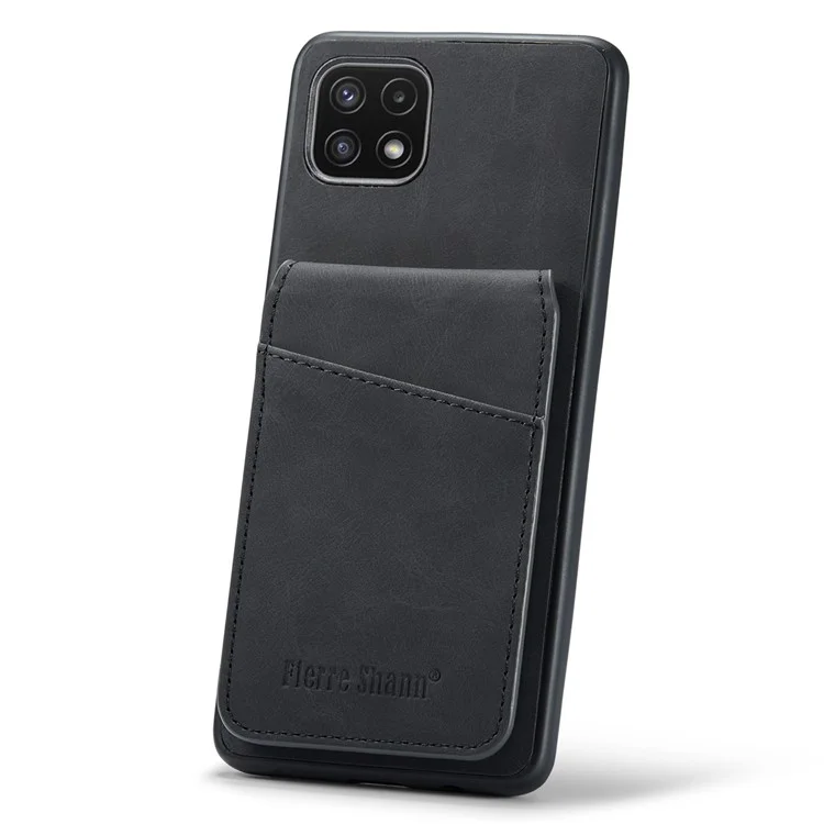 FIERRE SHANN Anti-drop Case per Samsung Galaxy A22 5G (Versione EU) Slot per Schede Pelle PU+TPU Custodia con Supporto - Nero