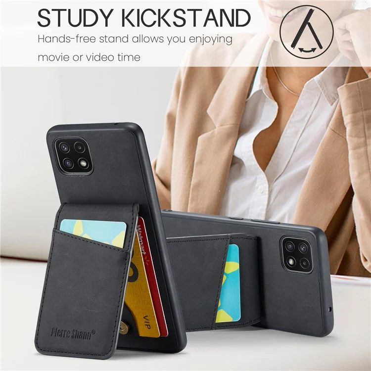 FIERRE SHANN Anti-drop Case per Samsung Galaxy A22 5G (Versione EU) Slot per Schede Pelle PU+TPU Custodia con Supporto - Nero