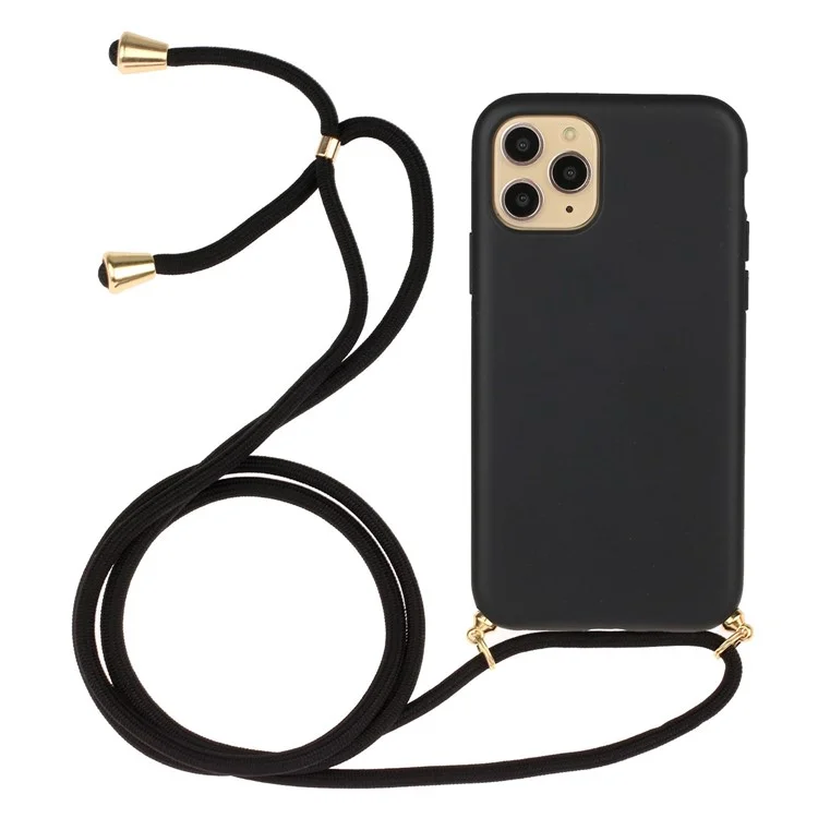 Per iPhone 15 Pro Wheat Straw+TPU Phone Case Environment-Friendly Biodegradable Cover con Lanyard - Nero