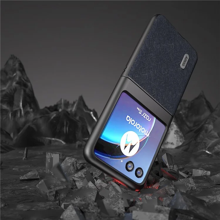 ABEEL Per Motorola Razr 40 Ultra 5G Custodia per telefono pieghevole con texture a croce in pelle bovina rivestita - Blu