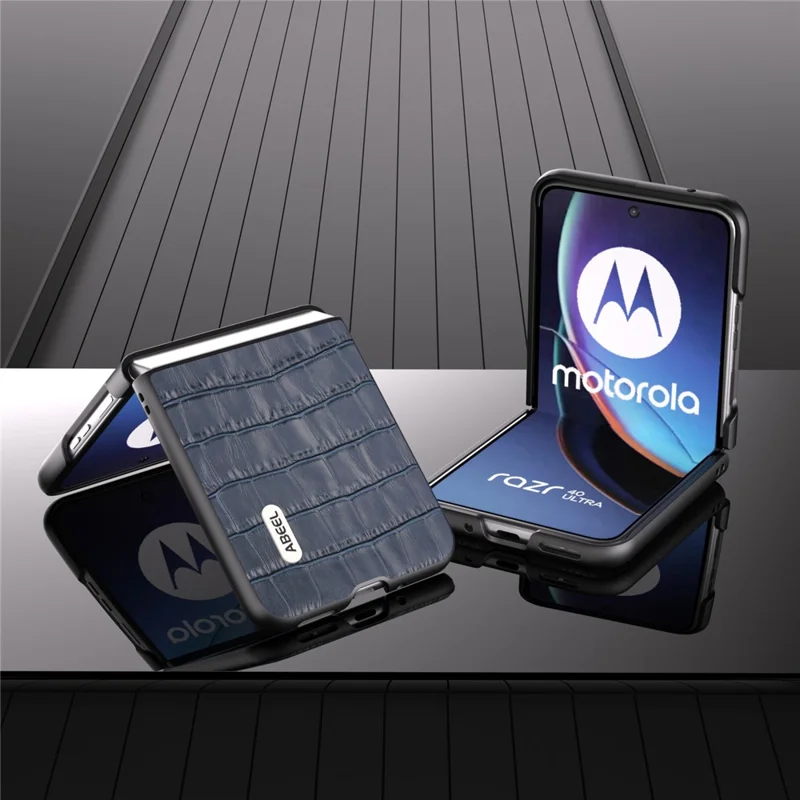 ABEEL для Motorola Razr 40 Ultra 5G Чехол для телефона Genuine Cow Leather Crocodile Texture Slim Phone Cover - Blue