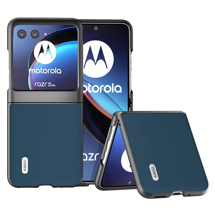 ABEEL Pour Motorola Razr 40 Ultra 5G Étui de téléphone antichute en cuir de vache enduit de PC - Bleu