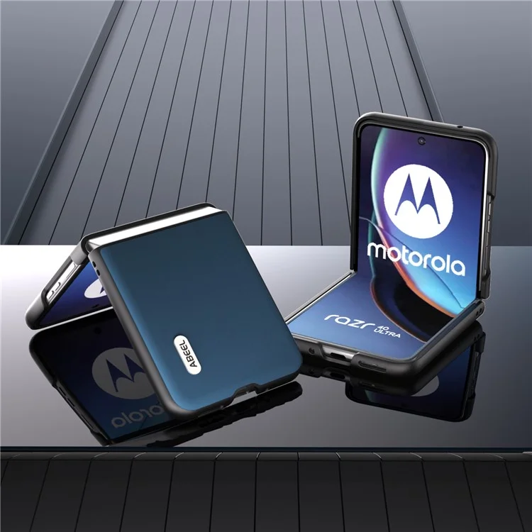 ABEEL Pour Motorola Razr 40 Ultra 5G Étui de téléphone antichute en cuir de vache enduit de PC - Bleu