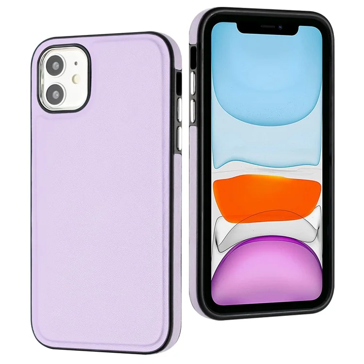 YB Leather Coating Series-6 For iPhone 11 Back Shell Cell Phone Guard Cover PU Leather+TPU Case - Purple
