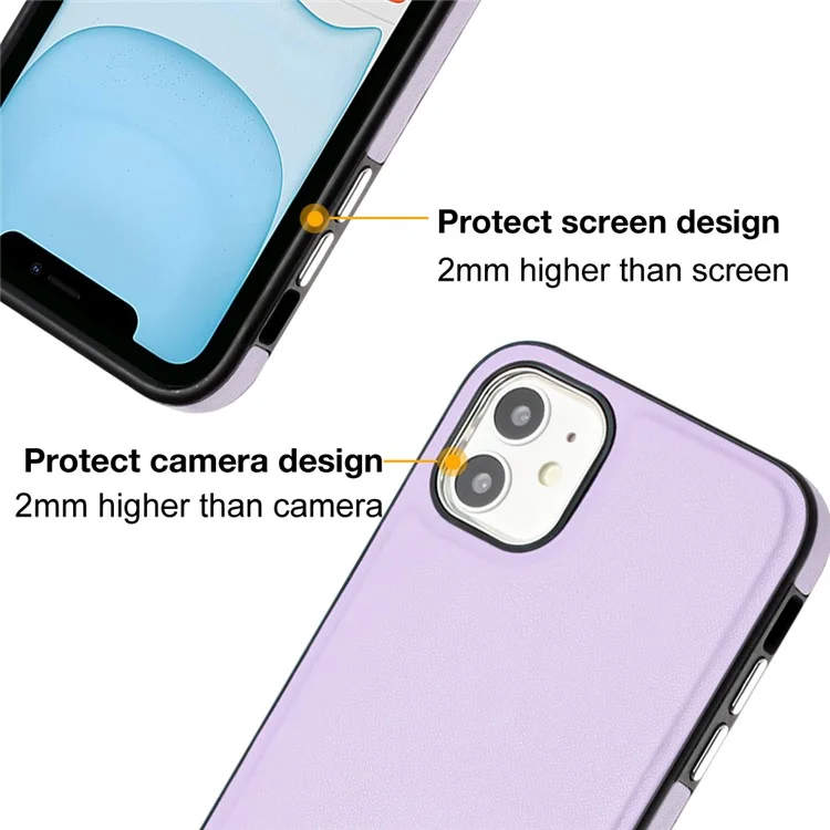 YB Leather Coating Series-6 For iPhone 11 Back Shell Cell Phone Guard Cover PU Leather+TPU Case - Purple