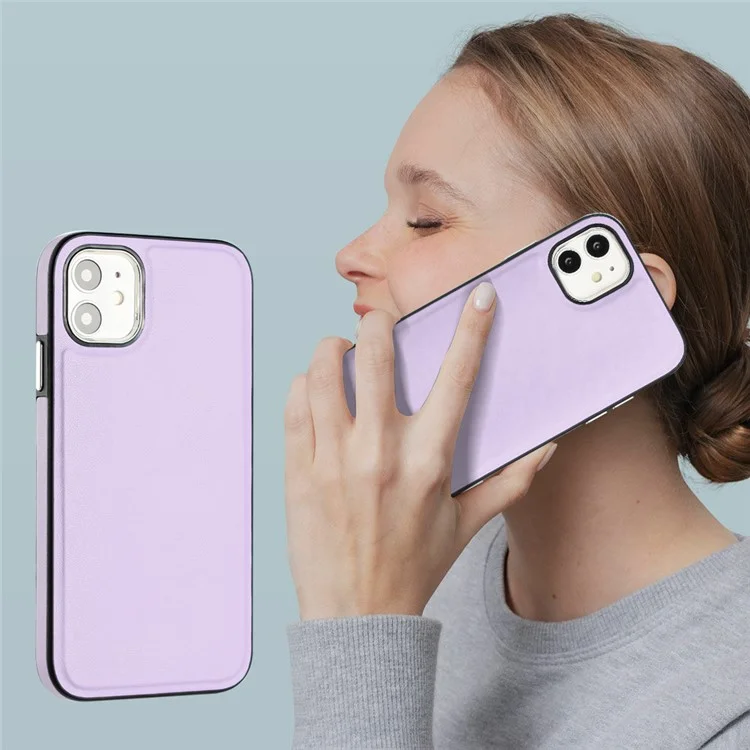 YB Leather Coating Series-6 For iPhone 11 Back Shell Cell Phone Guard Cover PU Leather+TPU Case - Purple
