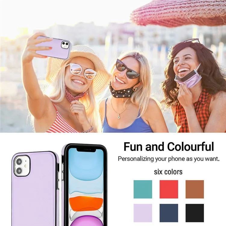 YB Leather Coating Series-6 For iPhone 11 Back Shell Cell Phone Guard Cover PU Leather+TPU Case - Purple