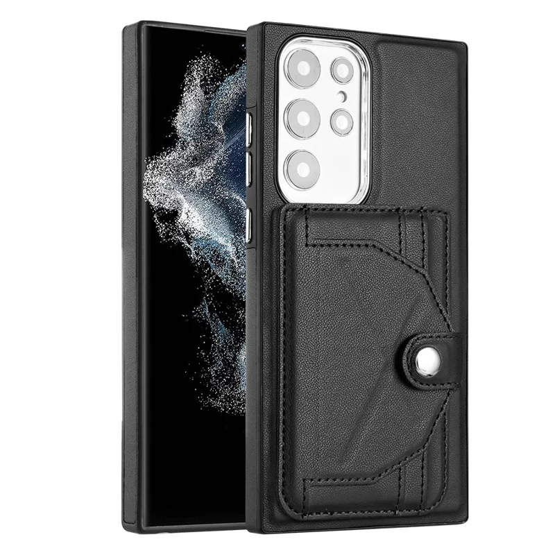Série de revêtement en cuir YB Kickstand Case pour Samsung Galaxy S23 Ultra Fentes pour cartes Housse de téléphone en TPU enduit de cuir - Noir