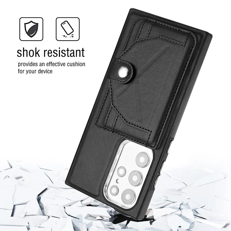 Série de revêtement en cuir YB Kickstand Case pour Samsung Galaxy S23 Ultra Fentes pour cartes Housse de téléphone en TPU enduit de cuir - Noir