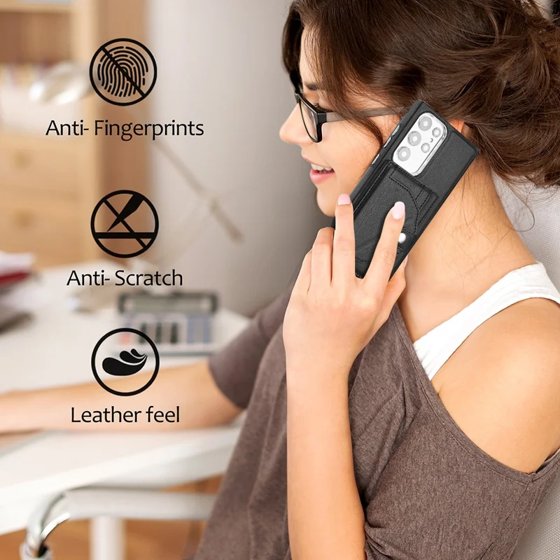Série de revêtement en cuir YB Kickstand Case pour Samsung Galaxy S23 Ultra Fentes pour cartes Housse de téléphone en TPU enduit de cuir - Noir