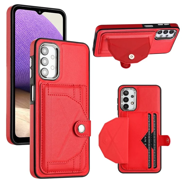 YB Leather Coating Series-4 for Samsung Galaxy A23 4G / A23 5G (Global Version) / F23 5G / M23 5G Kickstand Case Card Holder Phone Cover - Red