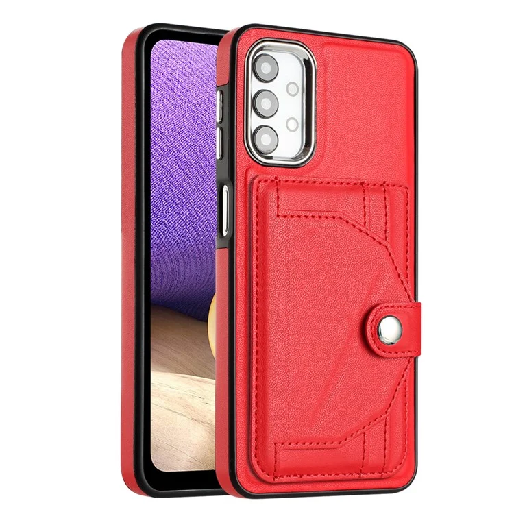 YB Leather Coating Series-4 for Samsung Galaxy A23 4G / A23 5G (Global Version) / F23 5G / M23 5G Kickstand Case Card Holder Phone Cover - Red