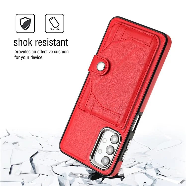 YB Leather Coating Series-4 for Samsung Galaxy A23 4G / A23 5G (Global Version) / F23 5G / M23 5G Kickstand Case Card Holder Phone Cover - Red