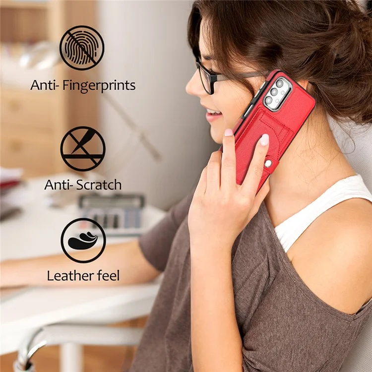 YB Leather Coating Series-4 for Samsung Galaxy A23 4G / A23 5G (Global Version) / F23 5G / M23 5G Kickstand Case Card Holder Phone Cover - Red