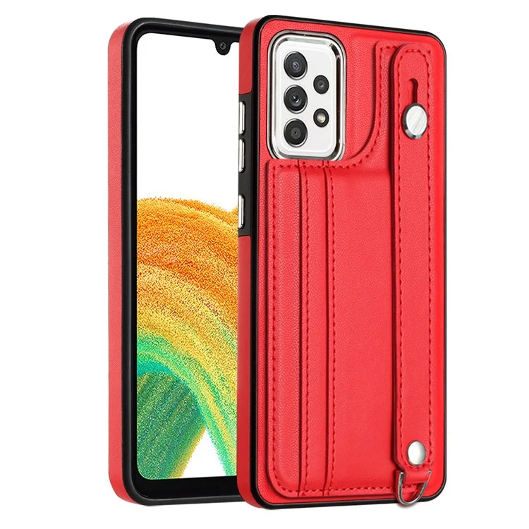YB Leather Coating Series-5 Para Samsung Galaxy A73 5G Capa de Telefone Móvel Slots para Cartões Couro PU+TPU Suporte - Vermelho