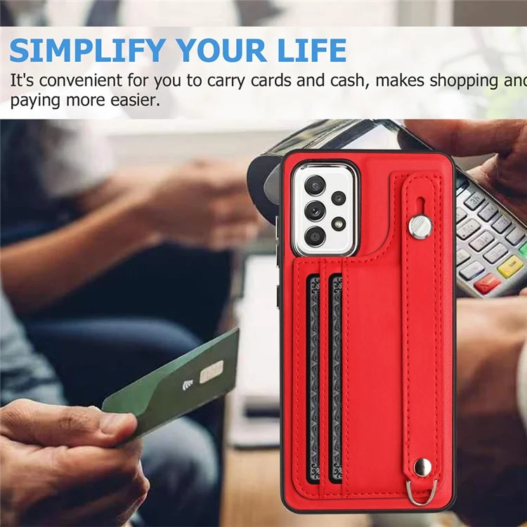 YB Leather Coating Series-5 Para Samsung Galaxy A73 5G Capa de Telefone Móvel Slots para Cartões Couro PU+TPU Suporte - Vermelho