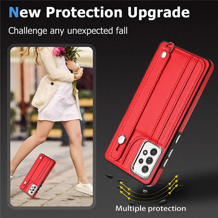 YB Leather Coating Series-5 Para Samsung Galaxy A73 5G Capa de Telefone Móvel Slots para Cartões Couro PU+TPU Suporte - Vermelho
