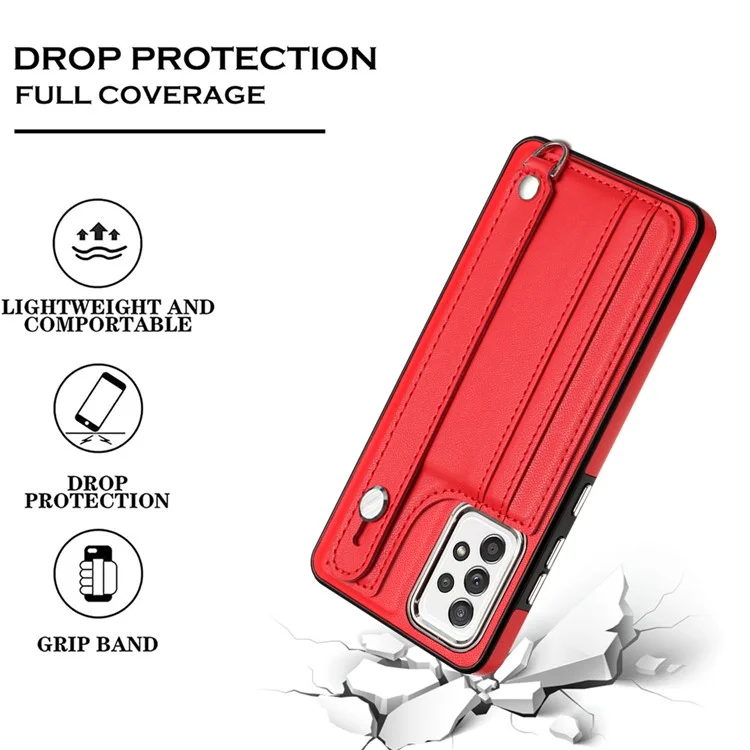 YB Leather Coating Series-5 Para Samsung Galaxy A73 5G Capa de Telefone Móvel Slots para Cartões Couro PU+TPU Suporte - Vermelho