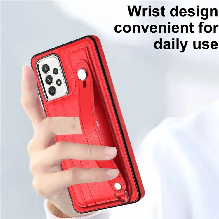 YB Leather Coating Series-5 Para Samsung Galaxy A73 5G Capa de Telefone Móvel Slots para Cartões Couro PU+TPU Suporte - Vermelho