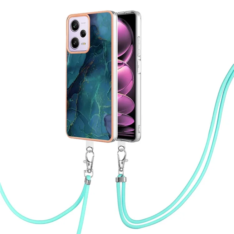 Чехол для телефона Xiaomi Redmi Note 12 Pro 5G / Note 12 Pro Speed 5G / Poco X5 Pro 5G с мраморным узором YB IMD Series-18 Style E, 2,0 мм, ТПУ IMD, с ремешком - зеленый