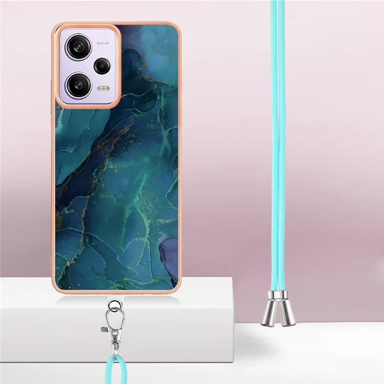 Чехол для телефона Xiaomi Redmi Note 12 Pro 5G / Note 12 Pro Speed 5G / Poco X5 Pro 5G с мраморным узором YB IMD Series-18 Style E, 2,0 мм, ТПУ IMD, с ремешком - зеленый