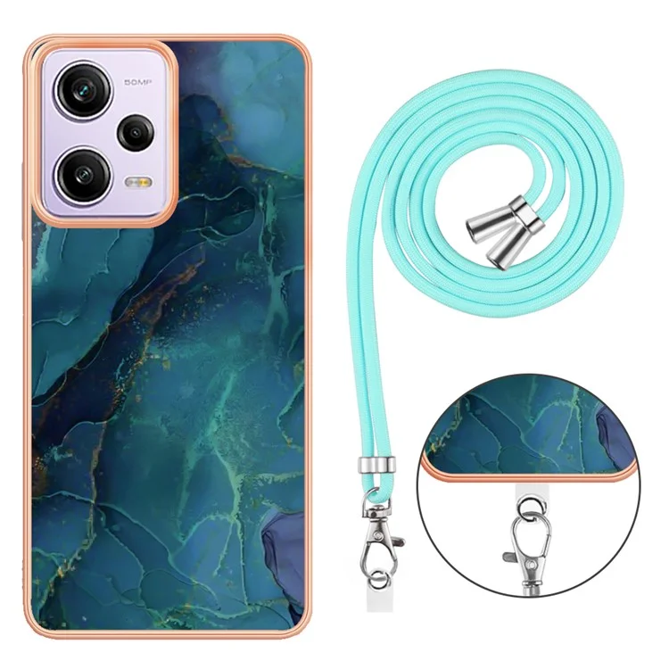 Чехол для телефона Xiaomi Redmi Note 12 Pro 5G / Note 12 Pro Speed 5G / Poco X5 Pro 5G с мраморным узором YB IMD Series-18 Style E, 2,0 мм, ТПУ IMD, с ремешком - зеленый