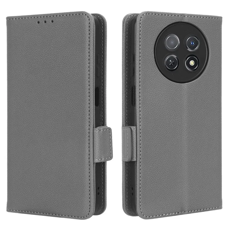 Für Huawei nova Y91 4G / Enjoy 60X Litchi-Textur Handyhülle Geldbörse Ständer PU-Leder Hülle - Grau