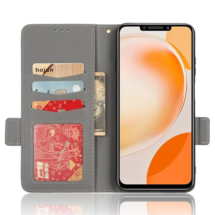 Für Huawei nova Y91 4G / Enjoy 60X Litchi-Textur Handyhülle Geldbörse Ständer PU-Leder Hülle - Grau