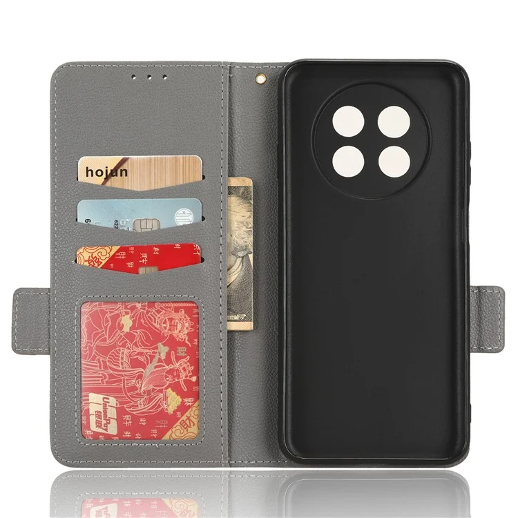 Für Huawei nova Y91 4G / Enjoy 60X Litchi-Textur Handyhülle Geldbörse Ständer PU-Leder Hülle - Grau