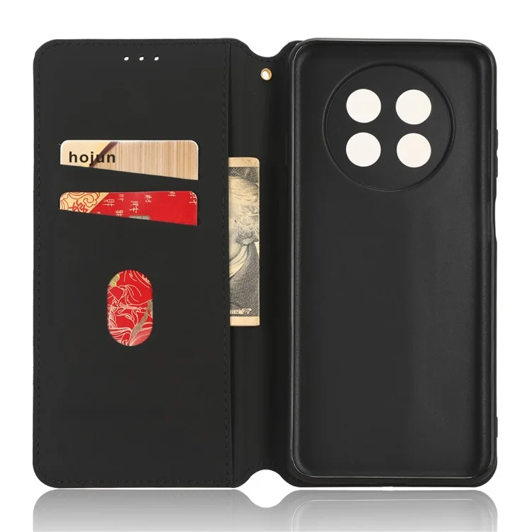 Ständer-Hülle für Huawei nova Y91 4G / Enjoy 60X Rhombus-Prägung Shell PU Leder Handyhülle - Schwarz