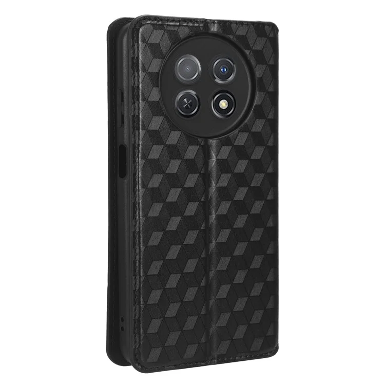 Ständer-Hülle für Huawei nova Y91 4G / Enjoy 60X Rhombus-Prägung Shell PU Leder Handyhülle - Schwarz