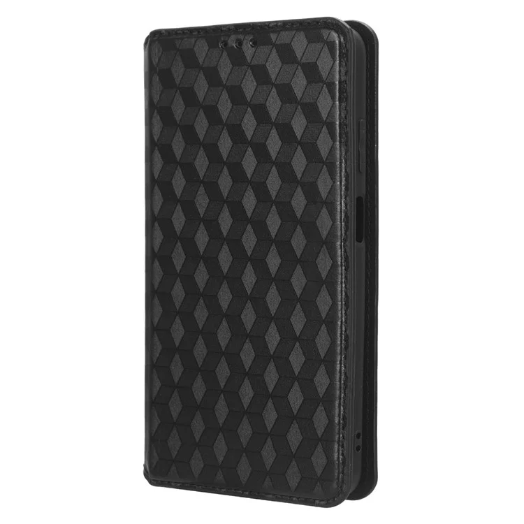 Ständer-Hülle für Huawei nova Y91 4G / Enjoy 60X Rhombus-Prägung Shell PU Leder Handyhülle - Schwarz
