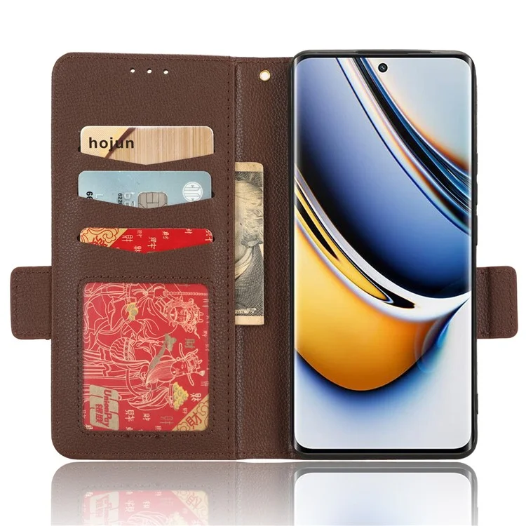 Para Realme 11 Pro 5G / 11 Pro+ 5G Litchi Texture Wallet Stand Phone Case PU Leather Cover - Marrom