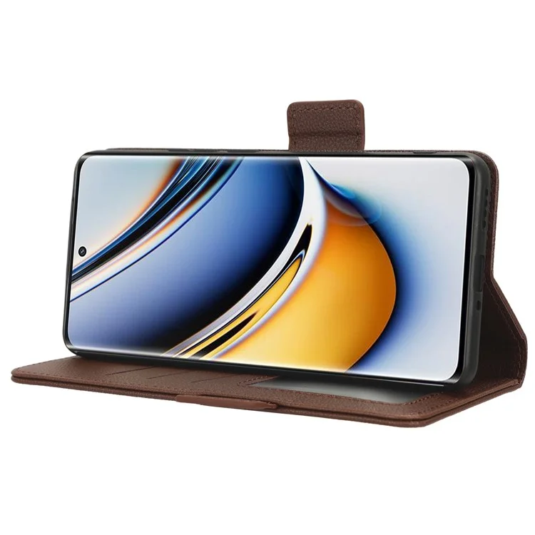 Para Realme 11 Pro 5G / 11 Pro+ 5G Litchi Texture Wallet Stand Phone Case PU Leather Cover - Marrom