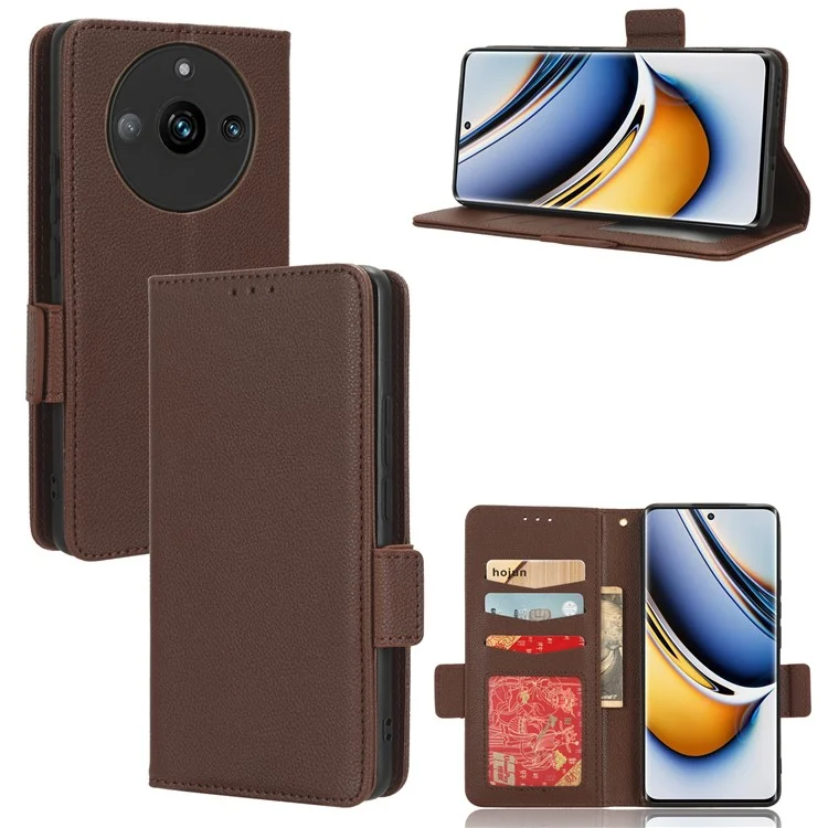 Para Realme 11 Pro 5G / 11 Pro+ 5G Litchi Texture Wallet Stand Phone Case PU Leather Cover - Marrom