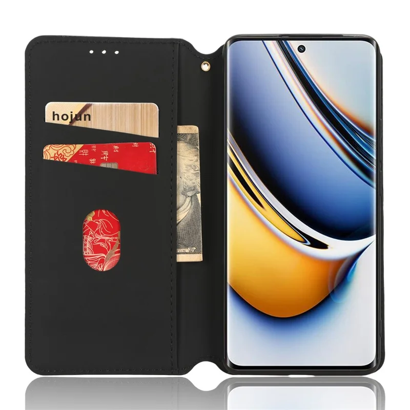 Rhombus Imprinted Shell for Realme 11 Pro 5G / 11 Pro+ 5G PU Leather Phone Cover Stand Case - Black