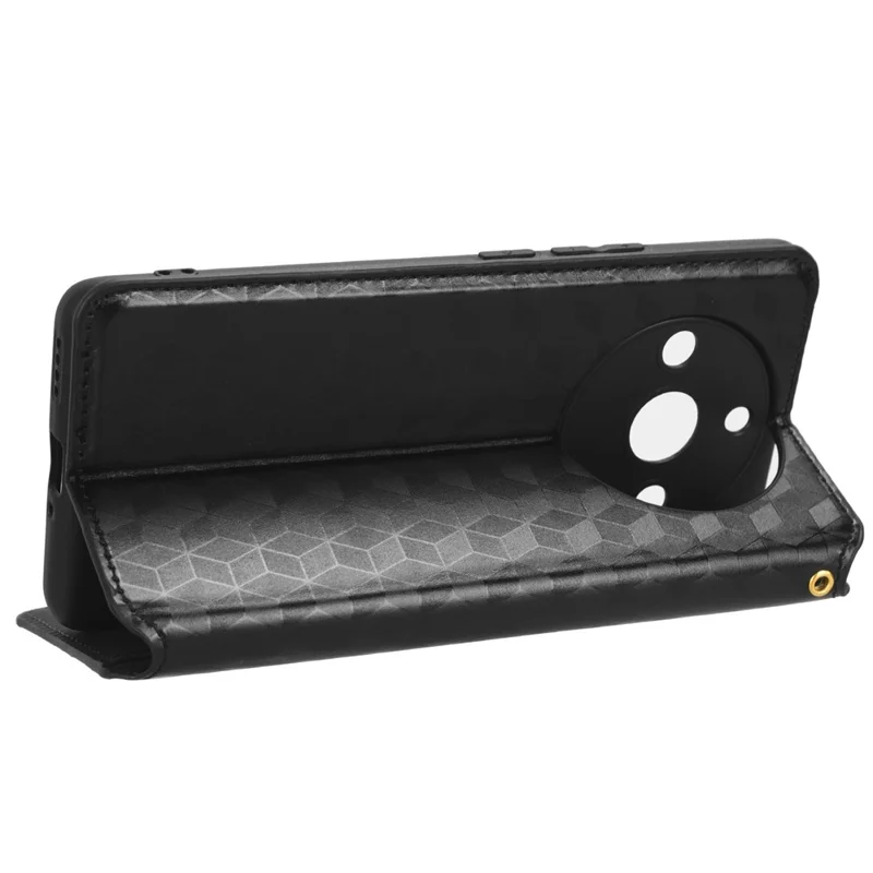 Rhombus Imprinted Shell for Realme 11 Pro 5G / 11 Pro+ 5G PU Leather Phone Cover Stand Case - Black