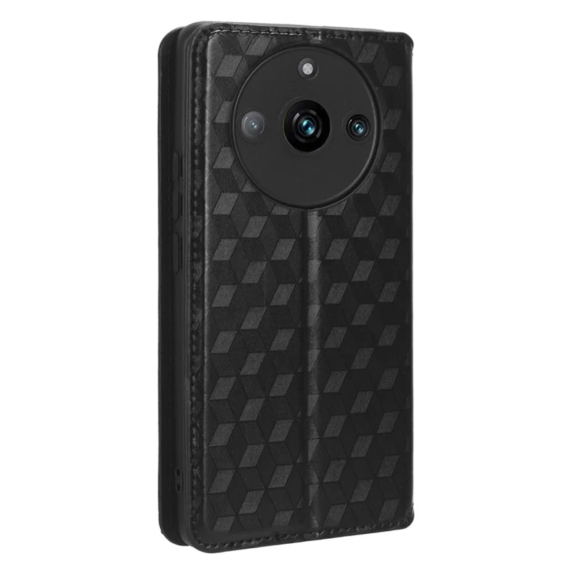 Rhombus Imprinted Shell for Realme 11 Pro 5G / 11 Pro+ 5G PU Leather Phone Cover Stand Case - Black