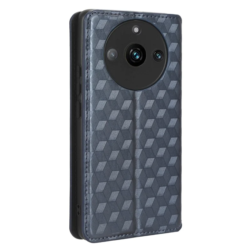 Rhombus Imprinted Shell for Realme 11 Pro 5G / 11 Pro+ 5G PU Leather Phone Cover Stand Case - Blue