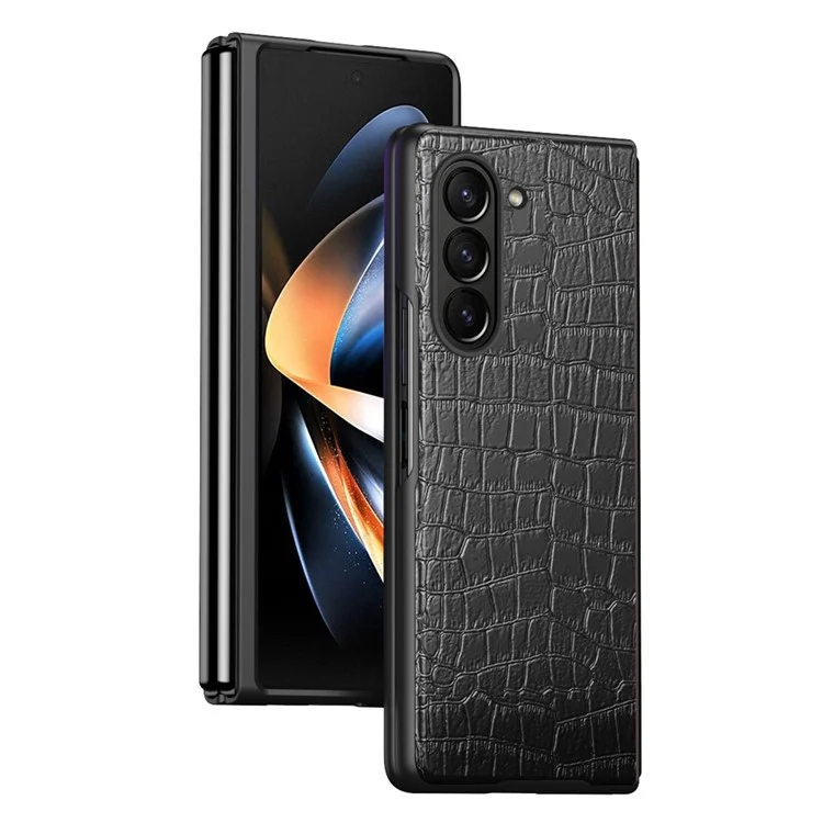 Pour Samsung Galaxy Z Fold5 5G Crocodile Texture Folding Phone Case PU Leather Coated PC Cover - Noir