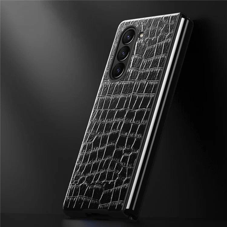 Pour Samsung Galaxy Z Fold5 5G Crocodile Texture Folding Phone Case PU Leather Coated PC Cover - Noir